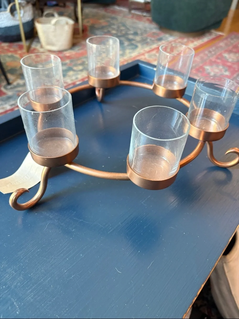 Smith & Hawken Copper Candle Holder with Glass Cups